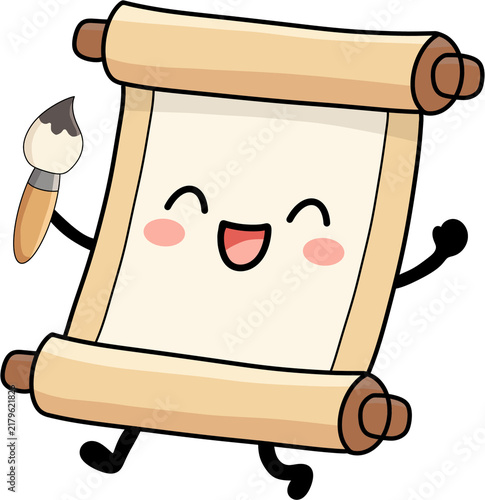 Cute scroll paper with paint brush vector illustration