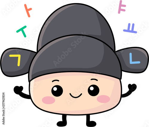 Cute Korean traditional hat character with Hangul letters vector illustration