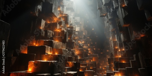 A mystical pathway through an ethereal cavern, illuminated by a radiant glow emanating from the depths