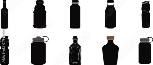 Set of Diverse Bottle and Container Silhouettes for Packaging Design, Branding, and Product Illustration Projects