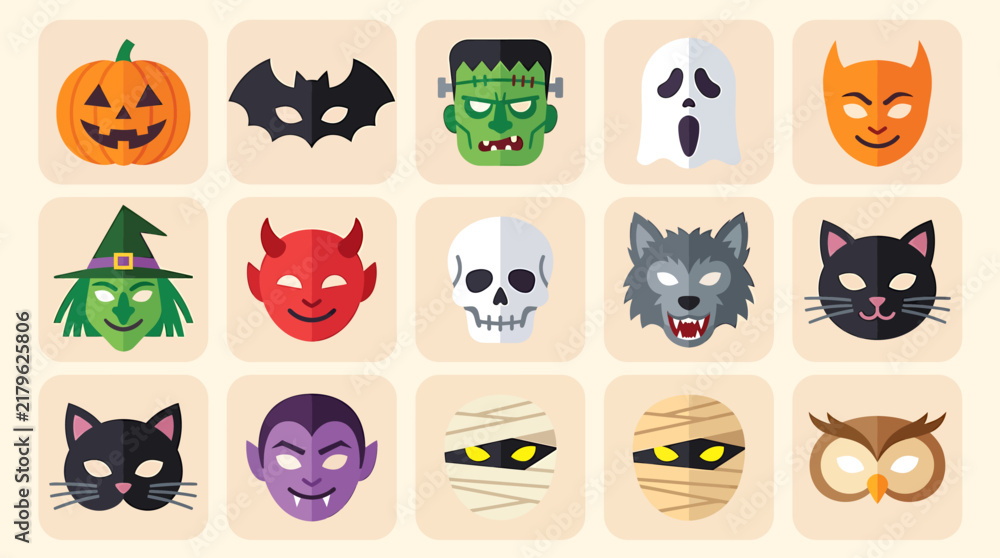 Obraz premium Halloween Themed Cartoon Icons Collection Set.