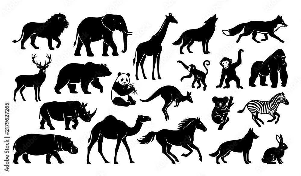 Obraz premium Animal Silhouette Collection Black Monochrome Vector Illustration