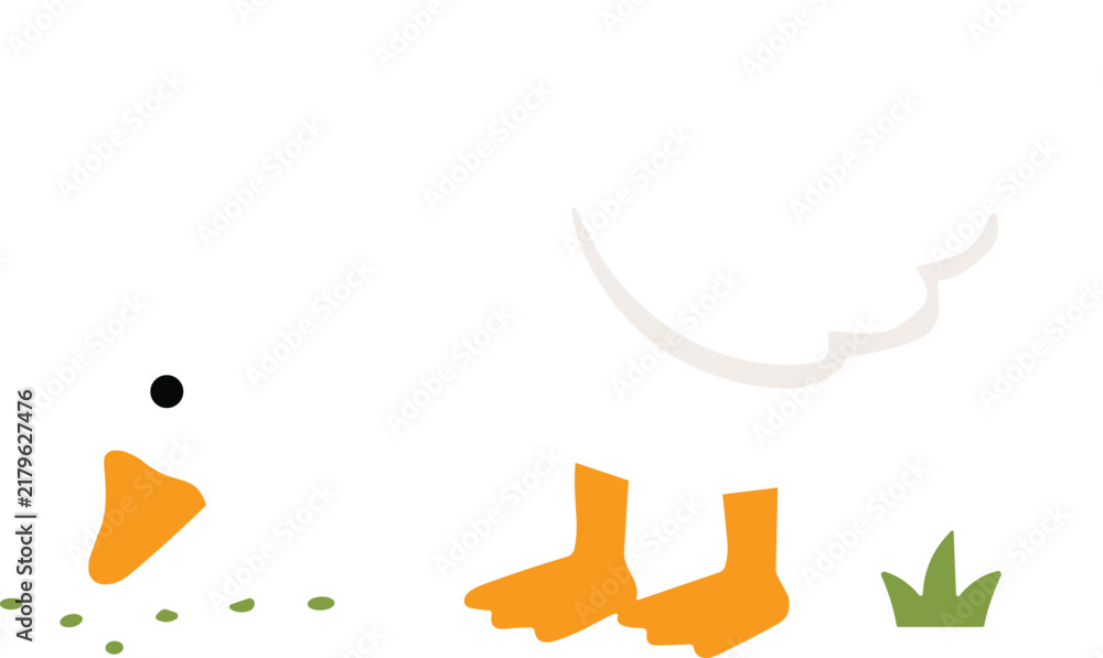 Obraz premium Minimalist white duck foraging on grass illustration
