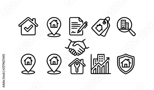 Indian Property Buying Selling Investment and Housing Line Art Icons