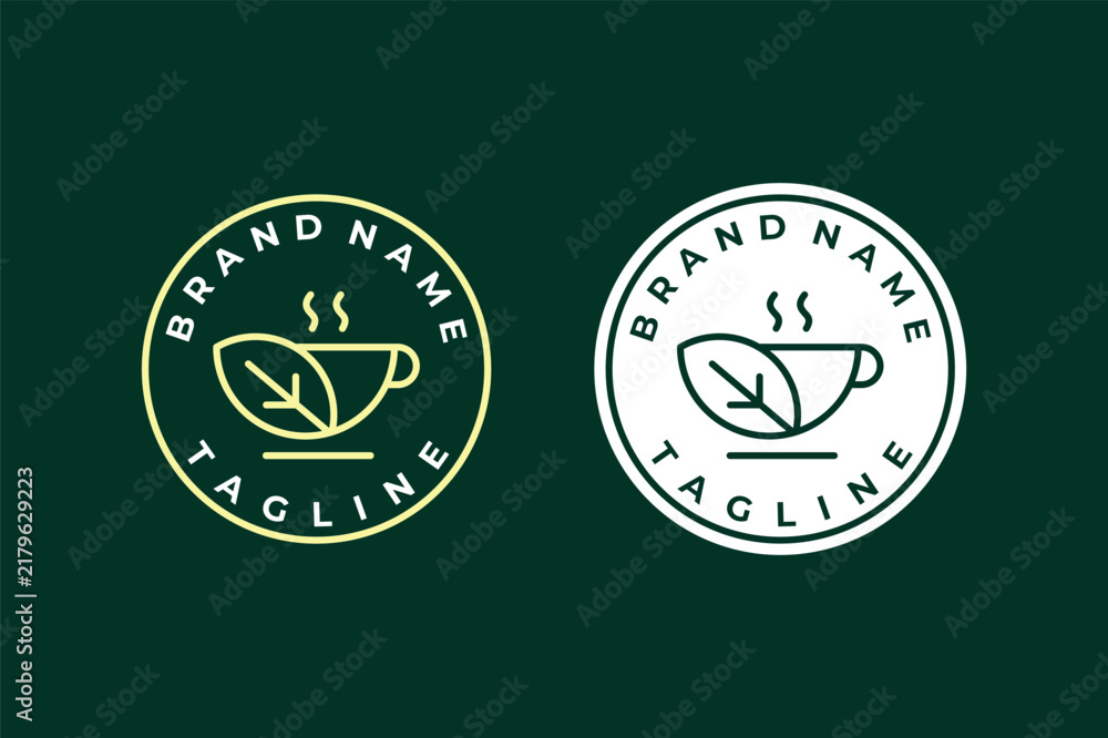 Obraz premium Tea Cup with Leaf Logo