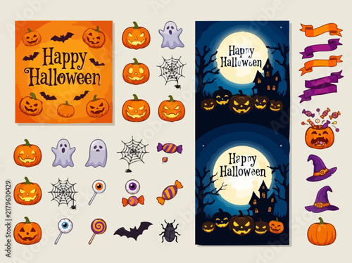 set of halloween banners