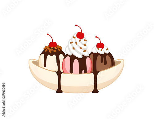 Sweet vector design of a banana split. Ice cream, chocolate, and delicious dessert vibes.

