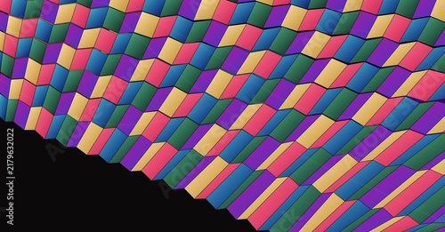 Картината върху платно An intricate abstract landscape illustration composed of colorful geometric mosaic tiles, creating a rich patterned textured background