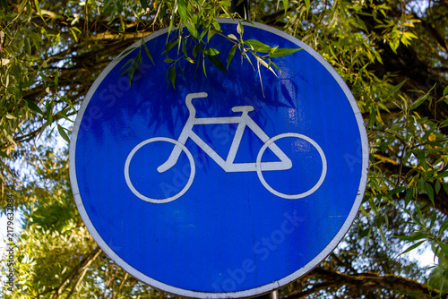 Bicycle sign. Sign for cyclists, bicycle lane, bike path, sidewalk.