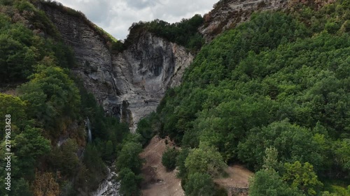 Aerial view of the Sorrosal waterfall, Broto, Huesca province, Aragon, Spain 