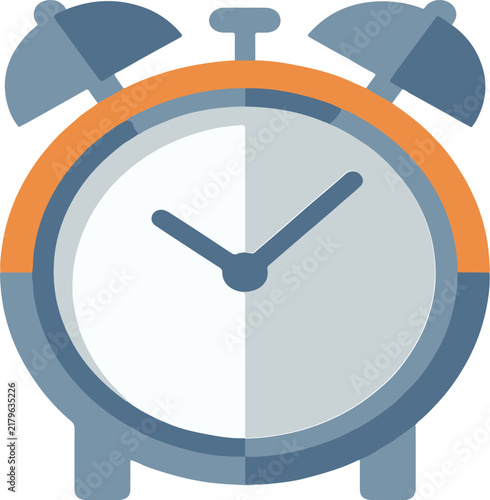 Blue Alarm Clock on White Background, Time Management and Deadline Concept, Vector Illustration of Clock, Timer, Hour, Minute and Business Timekeeping Symbol