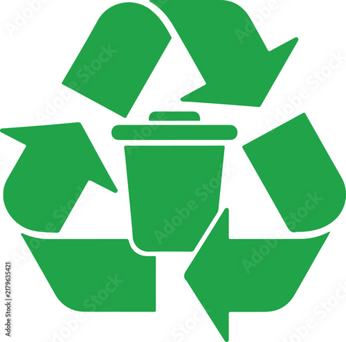 Recycle Bin Icon with Green Grass and Recycling Symbol in Glass for Eco Friendly Environmental