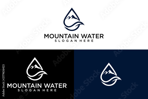 Mountain Water Drop Logo Design Vector
