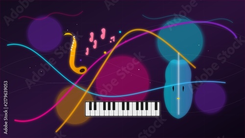 Obraz na płótnie Abstract Jazz Music Festival Banner with Saxophone and Notes