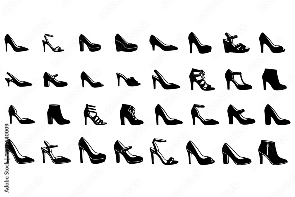 Fototapeta premium Elegant Women’s High Heels Silhouette Collection, Fashion Footwear Vector Set
