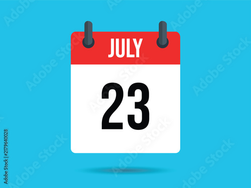 Red July Calendar Icon with Number 23 Against Blue Sky Backdrop