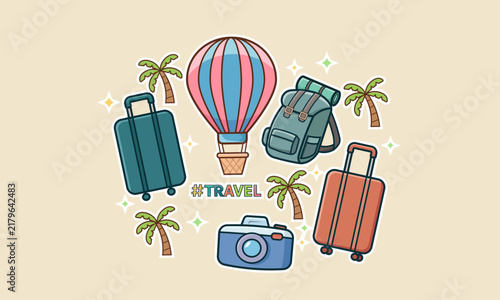 world tourism day travel sticker vector collection