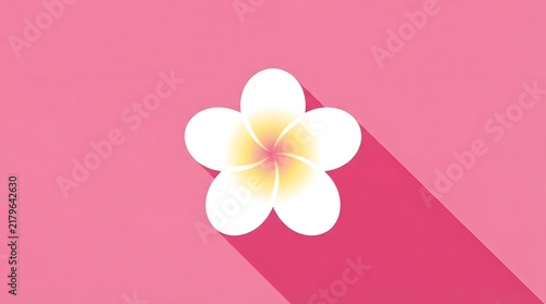 Flat Design Plumeria Flower Graphic Illustration with Long Shadow on Pink Background