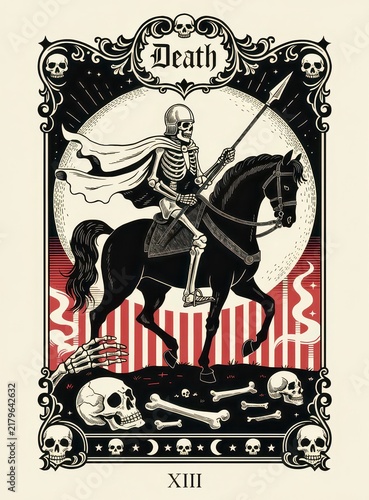 Mystical tarot card design representing death in a gothic style