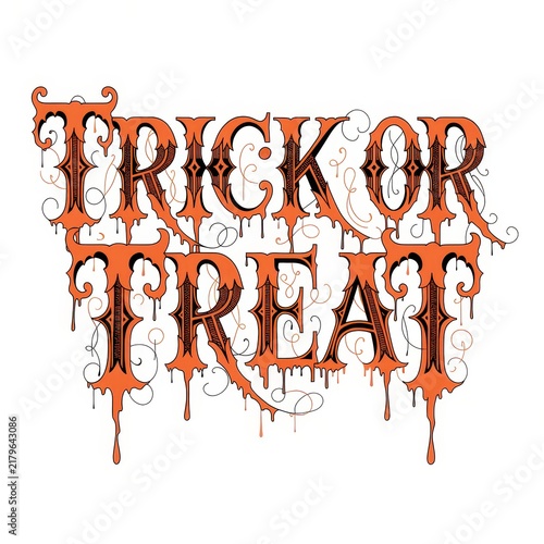Spooky gothic text design saying trick or treat in vintage style
