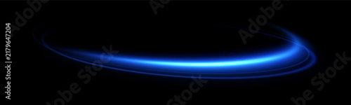 Abstract Blue Neon Light Ring with Glowing Energy Trail on Black Background