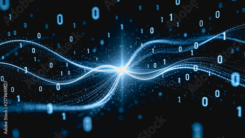 Digital Data Streams with Binary Code and Light Waves