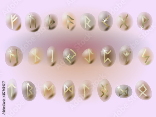 Ancient Norse Runes Carved on Natural Stones Set for Magic Divination and Spirituality