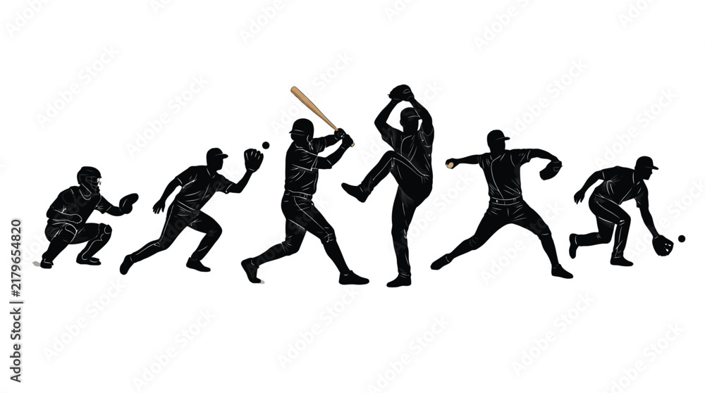 Obraz premium Baseball players in dynamic action poses depicting various professional athletic movements isolated on white studio background
