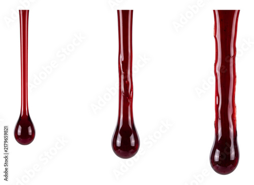 thick red blood dripping down in streams on a transparent background