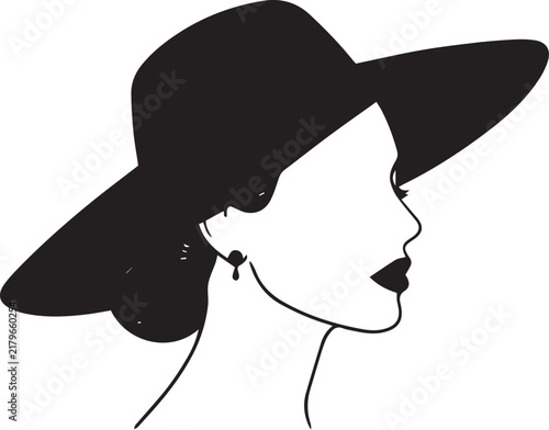 Elegant woman silhouette in a widebrimmed hat profile view