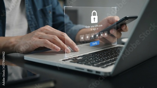 User Entering Two Factor Authentication Code on Smartphone for Secure Online Account Access and Cyber Security Protection