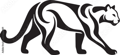Stylized black panther silhouette walking vector illustration