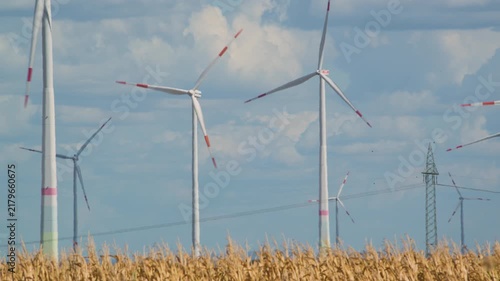 wind turbines against the sky 4K