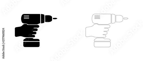 Bild auf Leinwand Hand holding cordless power drill vector icon filled and outline, drilling and driving fasteners symbol