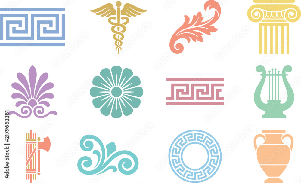 Naklejka premium Ancient greek decorative elements collection featuring classic meander patterns and motifs.