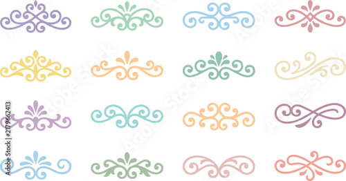 Decorative swirl vignettes in pastel shades for creative invitation and page typography.