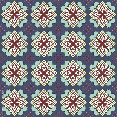 Dark blue and burgundy vintage floral seamless pattern, elegant luxury repeating background vector illustration
