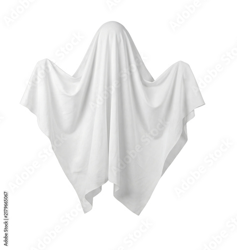 Obraz na płótnie A classic white ghost costume floating eerily against a clean white background