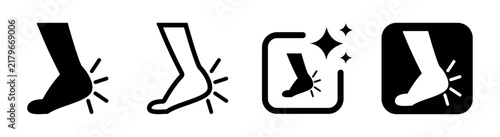 Ankle pain injury icon inside a rounded black square representing medical problem or sprain