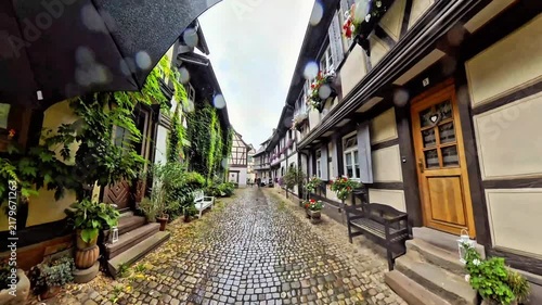 Walking Through Charming Half-Timbered Street in Old Town