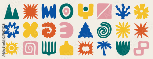 Hand drawn abstract organic boho forms and shapes doodle style