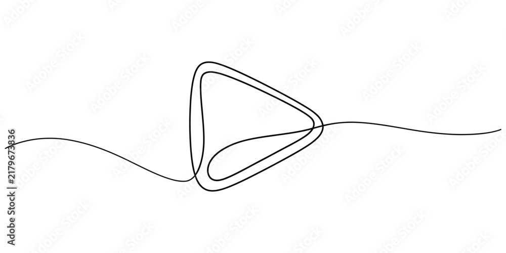 Fototapeta premium Continuous single line drawing of a play button icon for media player Vector, illustration