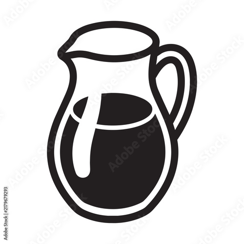 Black and White Vector Icon of a Glass Water Pitcher with Beverage