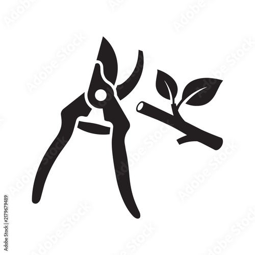 Pruning Shears Cutting Plant Branch Vector Icon Illustration