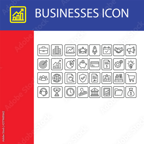 Business icon set. Minimalist outline corporate finance and marketing vector icons for website design, infographic and mobile app UI UX.
