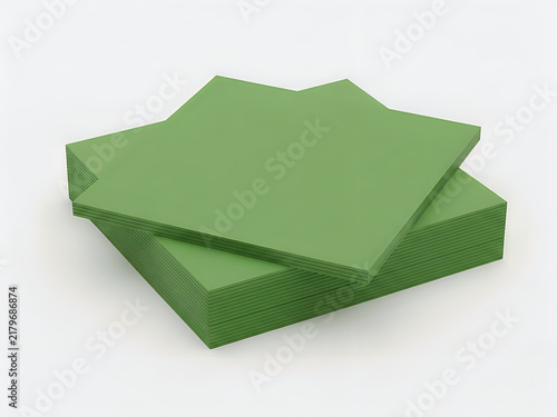 Stack of green folded paper or fabric on top of each other
