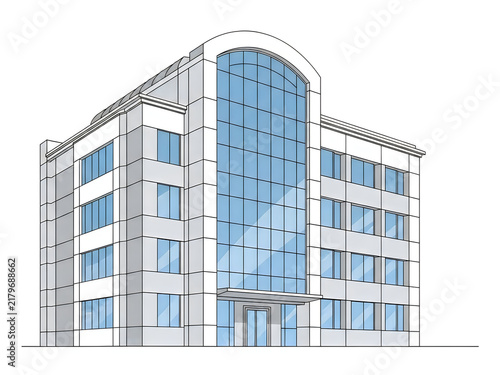 Modern multi-story office building with glass facade during daytime