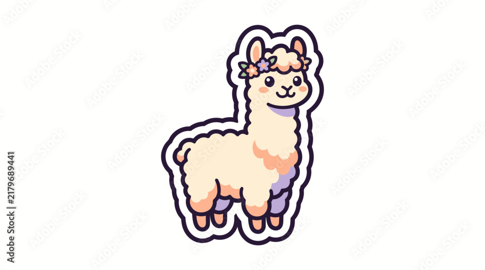 Obraz premium Smiling cartoon alpaca with flower headband
