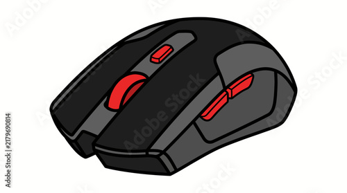 фотографія Black computer mouse with red buttons isolated
