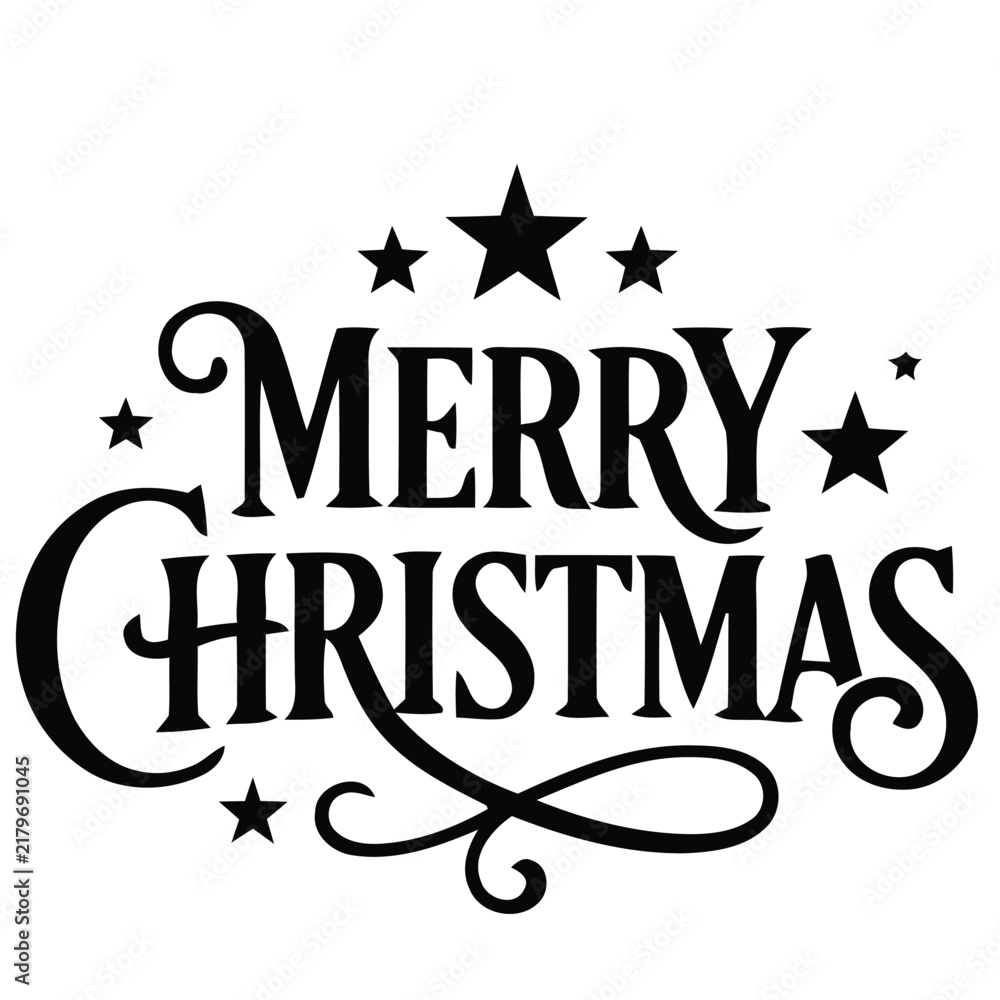 Obraz premium Merry Christmas Vintage Typography Vector Banner with Stars